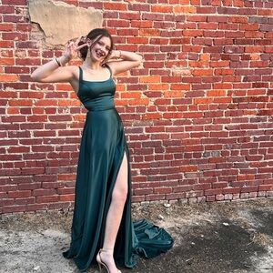 B Darlin Green Sleeveless Square Neck Maxi Gown